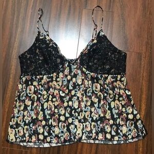 Free People women’s small camisole, lace, floral, watercolour, black